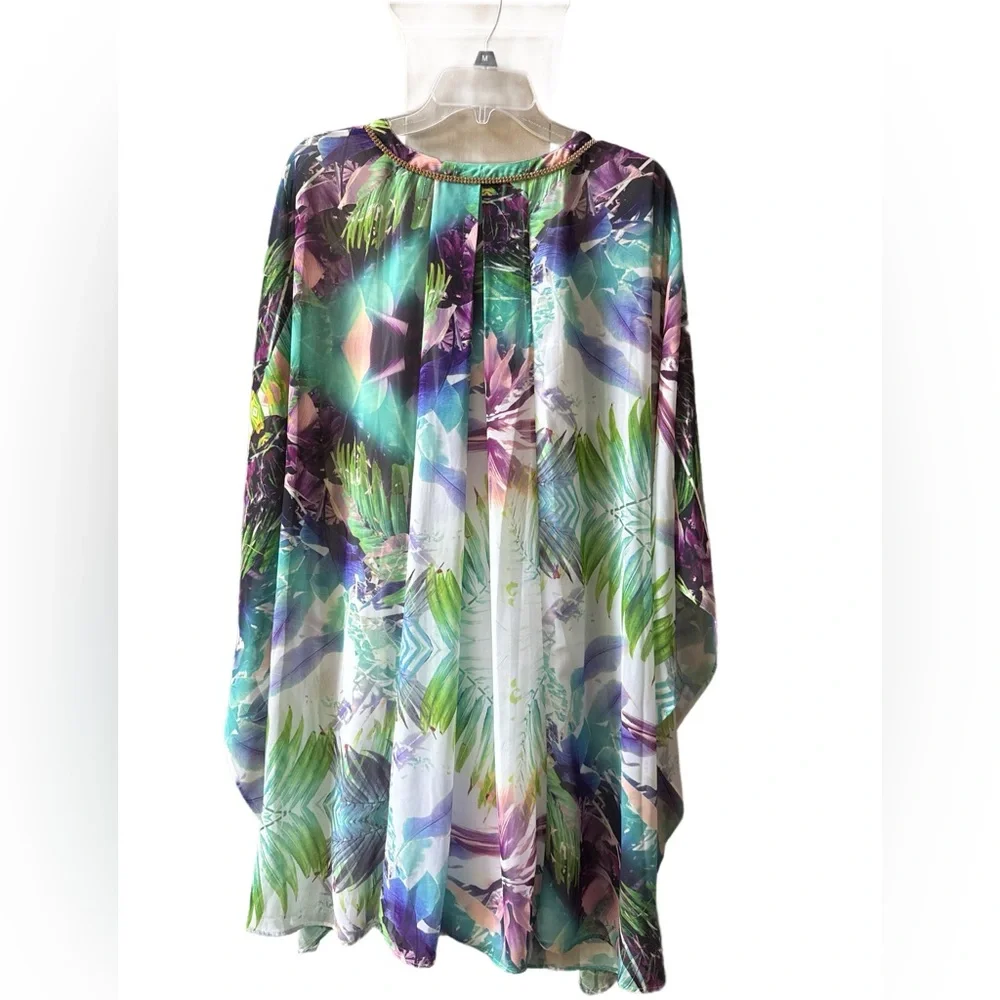 Jennifer Lopez V neck Multicolor Tropical Dress - Picture 3 of 4